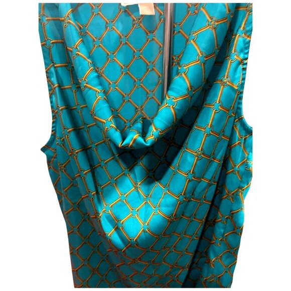 Michael Kors Teal Sleeveless Blouse Size - XS Gold Chain Print Detail Top - Picture 4 of 10